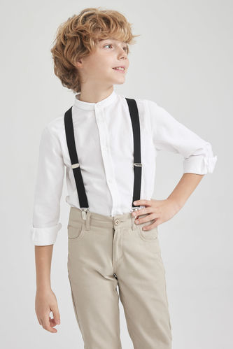 Boys Children's Day Regular Fit Standing Collar Oxford Long Sleeve Shirt