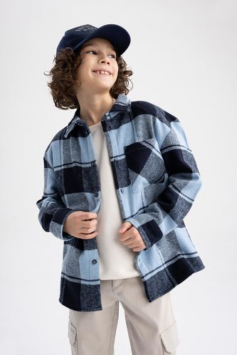 Boy Regular Fit Polo Neck Flannel Long Sleeve Shirt