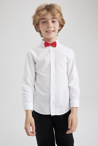 Erkek Çocuk 23 Nisan Çocuk Bayramı Oxford 2'li Beyaz Uzun Kollu Gömlek