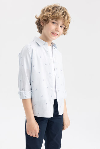 Erkek Çocuk Keten Görünümlü Uzun Kollu Gömlek