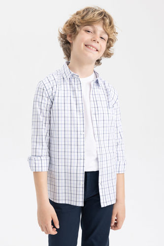 Erkek Çocuk Kareli Poplin Uzun Kollu Gömlek