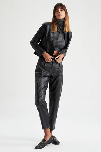 Paperbag Pocket Faux Leather Trousers