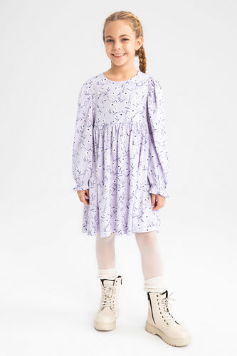 Платье с длинным рукавом цветочного принта с круглым вырезом для девочек