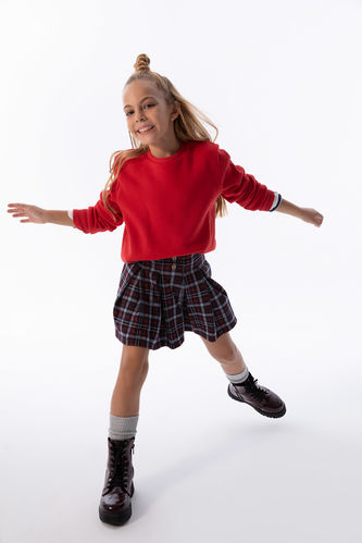 Girl Regular Fit Checkered Pleated Skirt