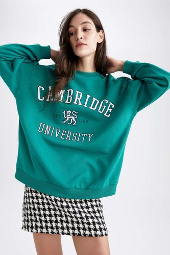 Oversize Fit University of Cambridge Lisanslı Long Sleeve Sweatshirt