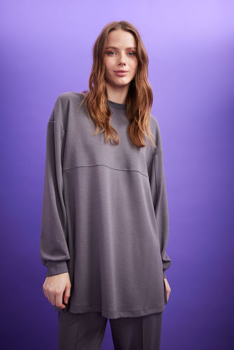 Relax Fit Crew Neck Double Faced Sweatshirt Tunic