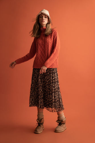 A Cut Animal Siphon Lined Elastic Band Midi Skirt