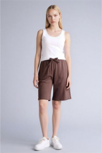 FEMME Marron Clair Pantacourt Coupe Régulière Basique Taille Normale Ourlet régulier