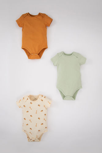 Baby Boy Safari Combed Cotton 3-Set Short Sleeve Snap Fastener Body