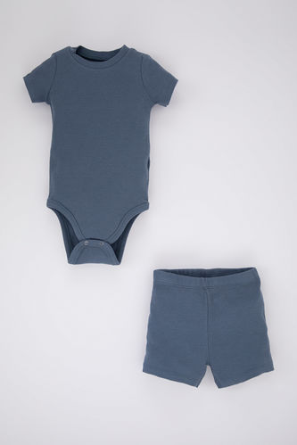 Baby Boy Short Sleeve Ribbed Camisole Snap Fastener Body Shorts 2-Pack