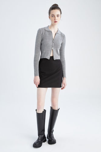 A Cut Mini Knitted Skirt