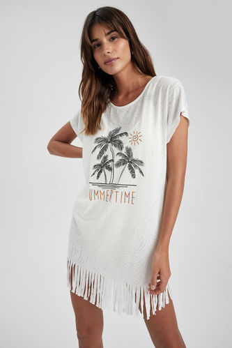 Fall in Love Regular Fit Tropikal Desenli Plaj Kıyafeti