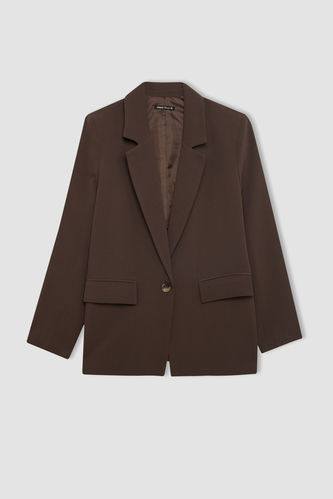 Oversize Fit Linen Blend Blazer Jacket
