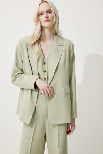 Oversize Geniş Kalıp Keten Karışımlı Blazer Ceket
