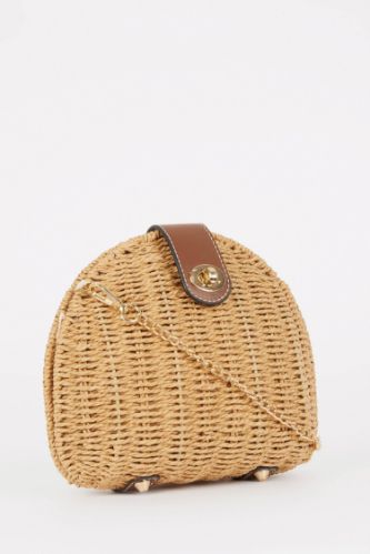 Round Straw Crossbody Purse - Women's Bags in Brown