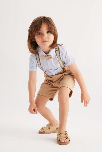 Baby Boy Striped Shirt Shorts Suspender Bowtie 4-Piece Set