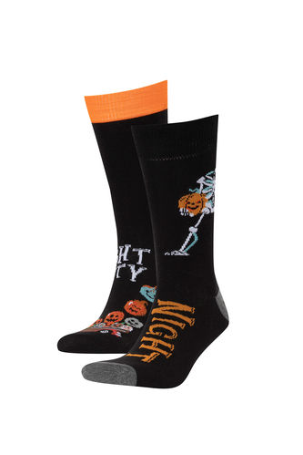 Erkek Hallowen Temalı 2'li Pamuklu Uzun Çorap