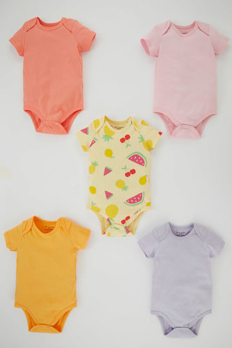 Baby Girl Fruit Patterned Combed Cotton 5 Piece Bodysuit