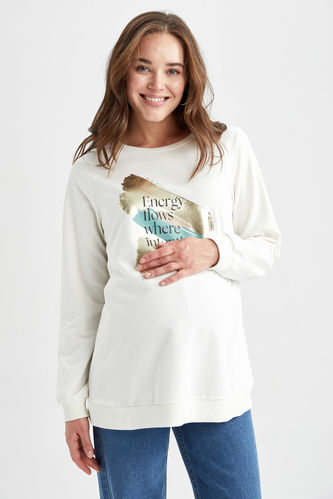 Regular Fit Foil Printed Maternity Sweatshirt