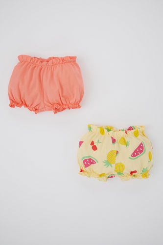 Baby Girl Fruit Patterned Combed Cotton 2-Pack Shorts