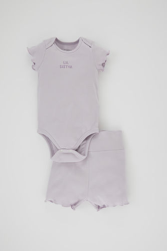Baby Girl Embroidered Ribbed Camisole Bodysuit Short 2 Set