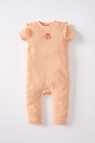 Baby Girl Newborn Animal Patterned Corduroy Camisole Jumpsuit