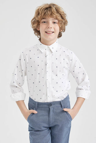 Erkek Çocuk Keten Görünümlü Uzun Kollu Gömlek