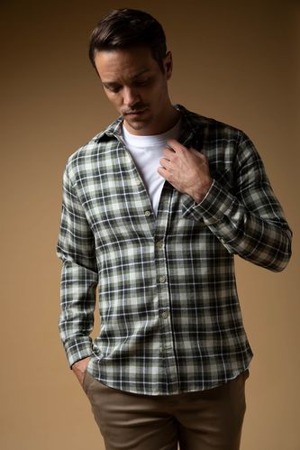 Modern Fit Polo Collar Flanel Long Sleeve Shirt
