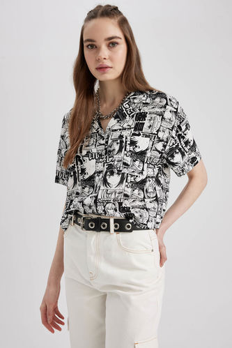 Coool Regular Fit Pajama Collar Printed Short Sleeve Shirt