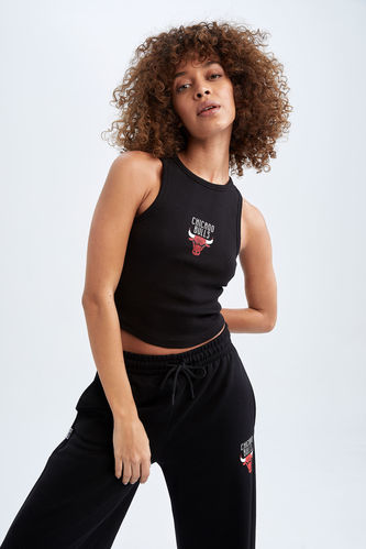 NBA Women's Black Sleeveless Chicago Bulls Snap Bodysuit T Shirt Size S