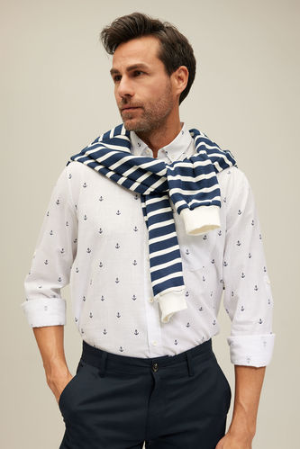 Regular Fit Shirt Collar Patterned Long Sleeve Shirt