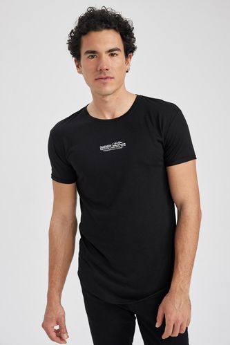 T-Shirt Long Coupe Ajustée À Col Ras Du Cou Et İmprimé
