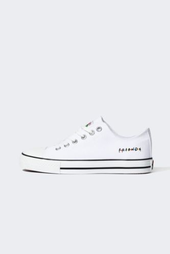 Kadın Friends Düz Taban Bağcıklı Keten Sneaker