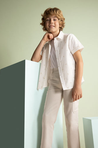 Boy Patterned Poplin Short Sleeve Shirt