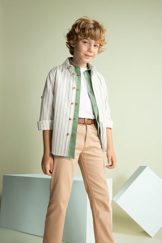 Boy Striped Linen Look Long Sleeve Shirt