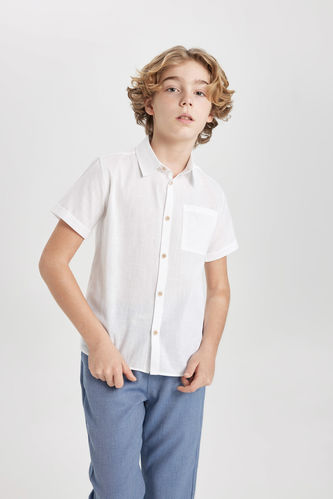 Boy Regular Fit Polo Neck Linen Look Shirt