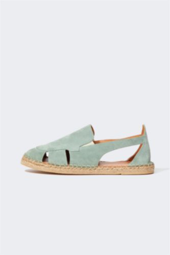 FEMME Vert Espadrilles Cuir Daim