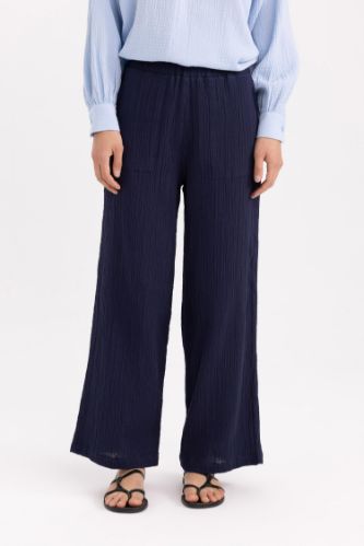 Wide Leg Geniş Bol Paça Esnek Belli Basic Düz Muslin Pantolon