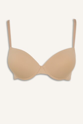 Kadın Bej Push Up Micro Kaplı Yarım Dolgulu Balenli Tişört Bra