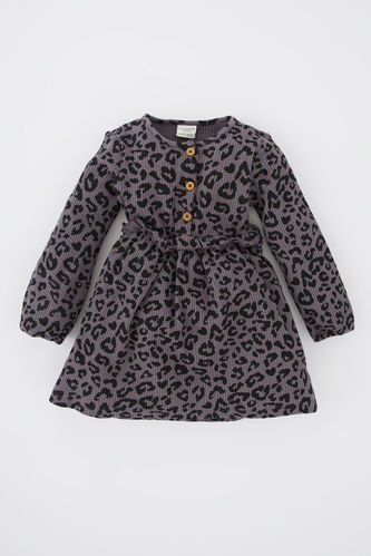 Regular Fit Leopard Long Sleeve Knitted Dress