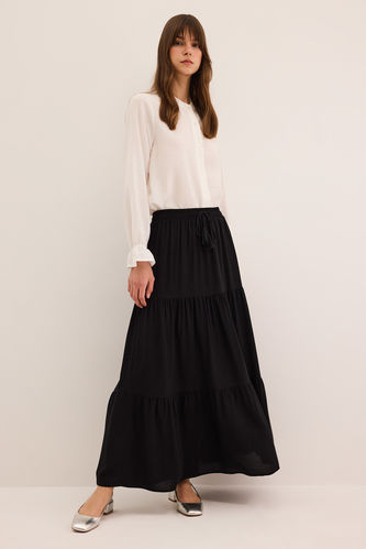 Viscose Maxi Skirt with Lace Waist
