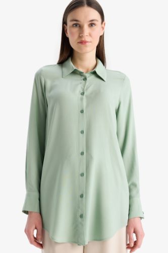 Regular Fit Basic Düz Uzun Kollu Gömlek Tunik