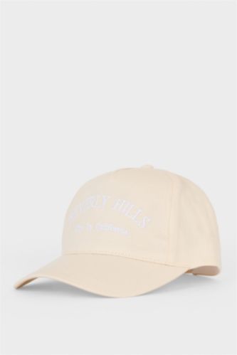 Kadın Bej Nakışlı Pamuklu Cap Şapka
