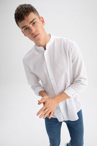 Regular Fit Dog Collar Cotton Long Sleeve Shirt