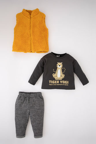 Baby Boy Plush Cardigan Long Sleeved T-Shirt Bottom 3 Piece Set