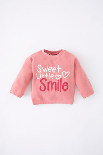 Baby Girl Printed Crew Neck Waffle Sweatshirt