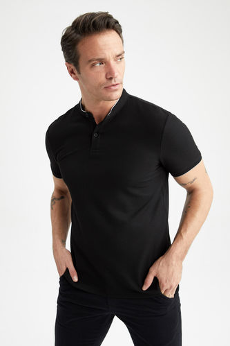 Modern Fit High Collar Polo T-Shirt