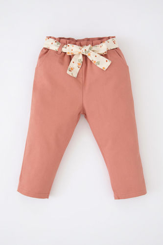 Baby Girl Belt Detailed Gabardine Trousers