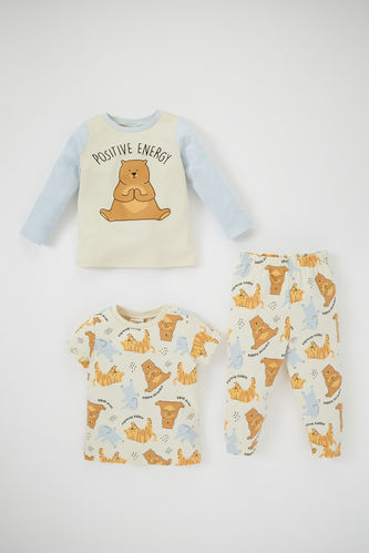 Baby Boy Patterned Short Sleeve 3-Pajama Set