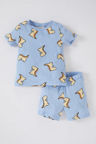 Baby Boy Patterned Short Sleeve Ribbon Pajama Set